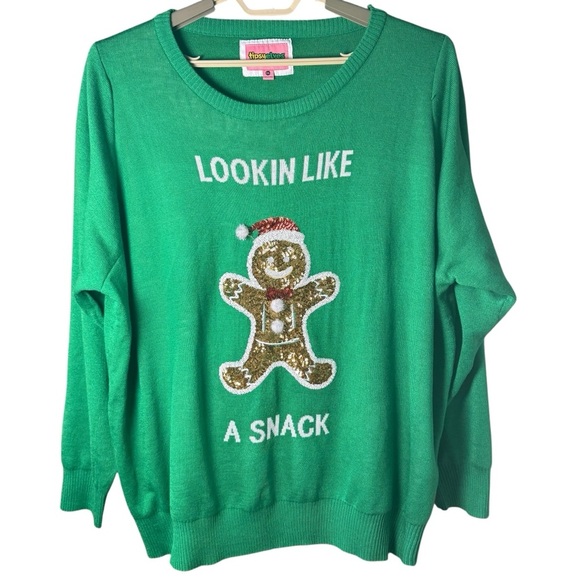 Tipsy Elves Ugly Christmas Sweater Women’s Green Looking Like A Snack XXL NWT - Picture 2 of 8